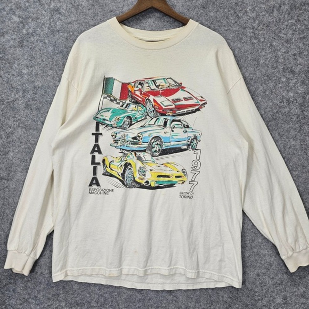 90s Y2K Baggy T Shirt M‎ J Vintage Bikercore GALT ITALIA 1977 Racing Car FLAW